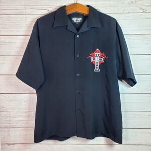 Vintage Y2K Chopper Style By Biker Design Button Shirt Embroidered Mens XL Skull